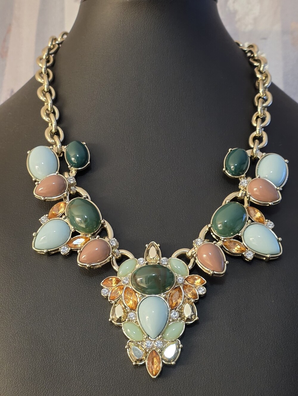 LEE By Lee Angel For Neiman Marcus Cabochon And Crystal 14k Gold Plated Necklace - Picture 14 of 16